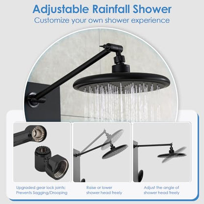 ROVOGO Shower Panel Tower System, Simultaneous 4 Shower Modes, Matte Black | Rain Shower Head+Handheld+Body Jets+Tub Spout, Height Adjustable Shower Arm, Stainless Shower Column W/ Brass Valve, 43.3" - color: All Black-Adjustable Rain Head