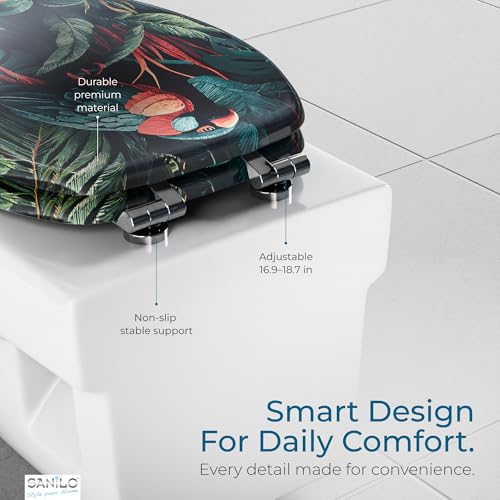 SANILO Wooden Toilet Seat with Soft Close [ELONGATED] - Decorative, Quiet & Slow Close Molded Wood Seat - With Strong Bumpers & Hinges - Adjustable Fit - Exotic - color: Exotic