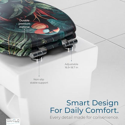 SANILO Wooden Toilet Seat with Soft Close [ELONGATED] - Decorative, Quiet & Slow Close Molded Wood Seat - With Strong Bumpers & Hinges - Adjustable Fit - Exotic - color: Exotic