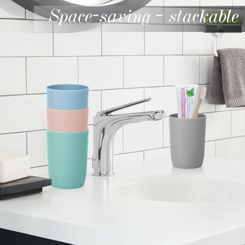 Toothbrush Holder with Cups, 4pcs Unbreakable Bathroom Tumblers 9.5oz/280ml, Dishwasher Safe Plastic Toothbrush & Makeup Brush Organizer, Reusable Drinking Glasses for Bathroom Counter(Multi-Colour) - color: Multi-Colour