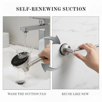 Suction Cup Towel Bar 17-28 Inch Adjustable Retractable Stainless Steel Towel Rack for Bathroom, RV & Renters - No Drill Heavy Duty Wall Mounted Holder, Removable for Glass & Tile (1, Silver) - color: Silver