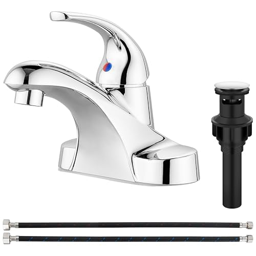 Polish Chrome Bathroom Sink Faucet,Single Handle 4 Inch Centerset | Single-Handle RV Bathroom Faucet Fits 4-Inch Centerset Sinks,Includes Hot And Cold Supply Lines And A Matching Pop-Up Drain - color: Polish Chrome