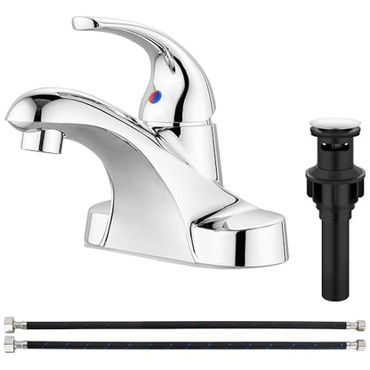 Polish Chrome Bathroom Sink Faucet,Single Handle 4 Inch Centerset | Single-Handle RV Bathroom Faucet Fits 4-Inch Centerset Sinks,Includes Hot And Cold Supply Lines And A Matching Pop-Up Drain - color: Polish Chrome