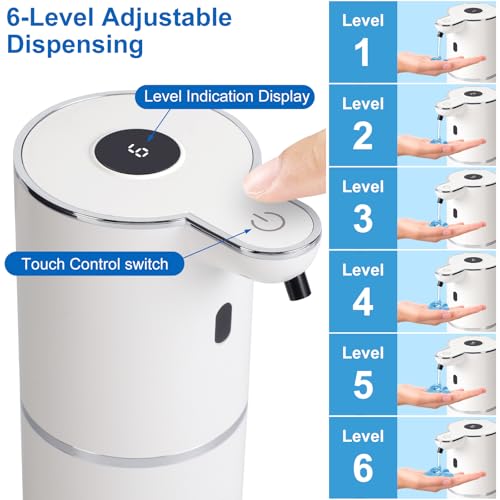 Automatic Soap Dispenser, Hand Soap Dispenser 12.8oz/380ml Smart Rechargeable, Liquid Touchless Soap Dispensers with 6-Level, Wall Mounted or Countertop Dish Soap Dispensing for Bathroom & Kitchen - color: White