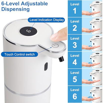 Automatic Soap Dispenser, Hand Soap Dispenser 12.8oz/380ml Smart Rechargeable, Liquid Touchless Soap Dispensers with 6-Level, Wall Mounted or Countertop Dish Soap Dispensing for Bathroom & Kitchen - color: White