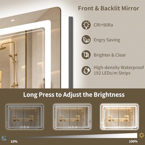 40"x60" LED Bathroom Mirror with Lights, Backlit + Front Lit, Anti-Fog, Lighted Bathroom Mirror for Wall, HD Shatterproof Tempered Glass, Dimmable, Memory Function (Horizontal/Vertical) - size: 60"L x 40"W