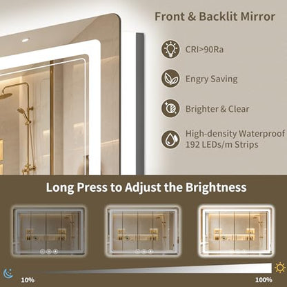 40"x60" LED Bathroom Mirror with Lights, Backlit + Front Lit, Anti-Fog, Lighted Bathroom Mirror for Wall, HD Shatterproof Tempered Glass, Dimmable, Memory Function (Horizontal/Vertical) - size: 60"L x 40"W