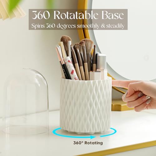 Makeup Brush Holder with Lid, 360° Rotating Dustproof Cover | Dustproof clear cover keeps brushes clean — 5 slots, spinning countertop caddy for vanity, bathroom & dorm - style: Simple