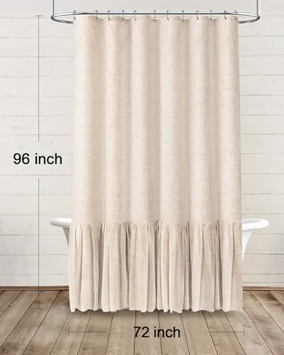 Farmhouse Shower Curtain Ruffle Linen Beige 72" W x 96" L | Linen Fabric, Farmhouse Boho, Bottom Ruffle, Rustic, Country, Natural Look, Washable, Shower Curtain for Bathroom Bathtub - color: Beige, size: 72"W x 96"L
