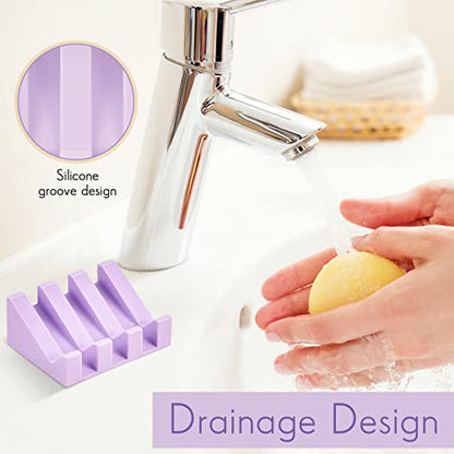 2 Pieces Silicone Soap Dish Self Draining Soap Dish Shower Waterfall Bar Soap Holder Tray with Drain Soap Saver for Kitchen Bathroom Accessories (Light Purple) - color: Light Purple
