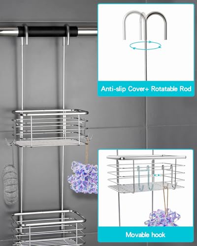 YQH 3-Tier Hanging Shower Rack - Door Organizer with 2 Hooks for Razor, Shower Balls and More (3 Tiers)