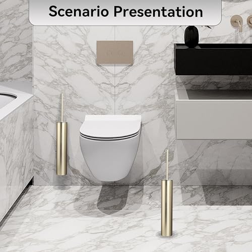 Wall Mounted Brushed Gold Toilet Brush with Holder,Durable Cleaning Toilet Bowl Brushes with Holders - color: Brushed Gold