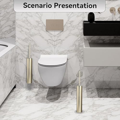 Wall Mounted Brushed Gold Toilet Brush with Holder,Durable Cleaning Toilet Bowl Brushes with Holders - color: Brushed Gold