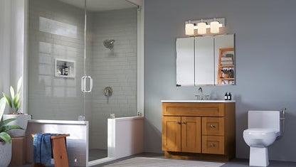 Design House Cyprus Medicine Cabinet, 3 Frameless Mirrored Doors, 2 Adjustable Shelves, Pre-Assembled, Surce or Recess-Mounted, White, 36.3 in. W x 4.4 in. D x 30.1 in. H, 590265 | Adjustable Shelves, Wall Mount, Contemporary/Modern, Wood, Bath, 590265 -