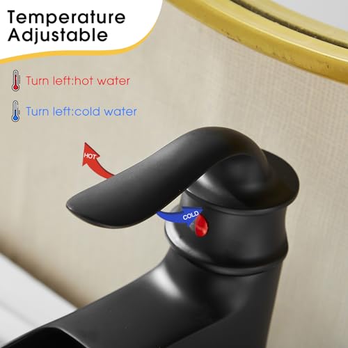 Waterfall Faucet Bathroom Faucet Single Handle One Hole Matte Black Finish Large Spout Lavatory Faucets (Matte Black) - color: Standard - Matte Black - Single