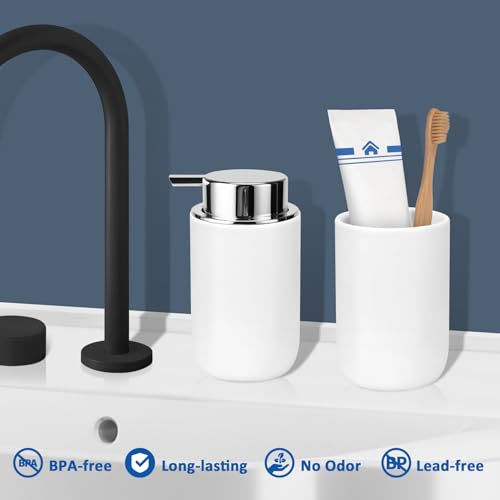 Soap Liquid Dispenser Ceramic with Easy-to-Press Pump Hand Liquid Dispenser for Shampoo Bathroom Countertop 13.5 oz - color: Liquid-silverwhite