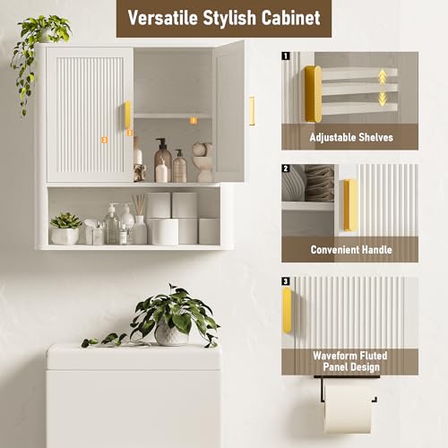 Bathroom Wall Cabinet, Wall-Mounted Medicine Cabinet with Adjustable Wood Shelf & Doors, Floating Bathroom Cabinet Over Toilet for Laundry Room & Kitchen & Living Room (White) - color: White