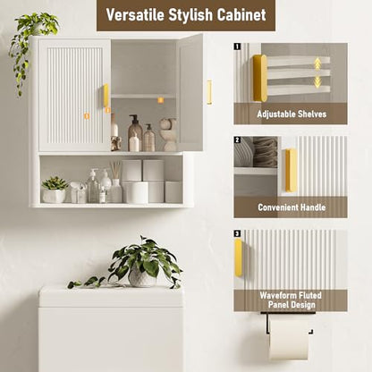 Bathroom Wall Cabinet, Wall-Mounted Medicine Cabinet with Adjustable Wood Shelf & Doors, Floating Bathroom Cabinet Over Toilet for Laundry Room & Kitchen & Living Room (White) - color: White