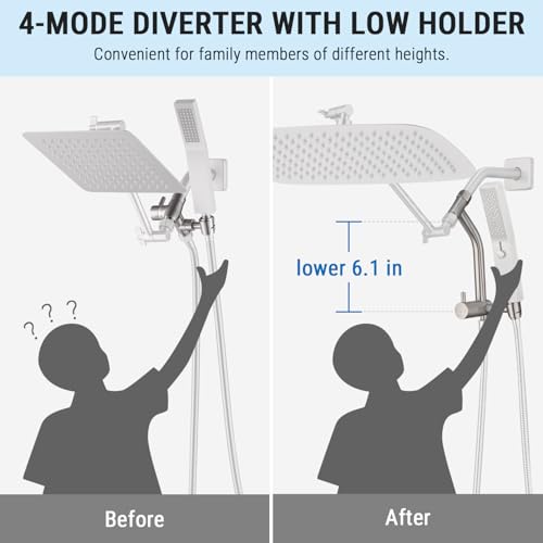 G-Promise 16 Inch All Metal Rain Shower Head with Handheld (Brushed Nickel) | Suits Every Height, Pause Mode Diverter, Massage Mode Handheld, Full Body Coverage, Easy to Install, Modern Bath Upgrade - color: Brushed Nickel, size: 16 Inch
