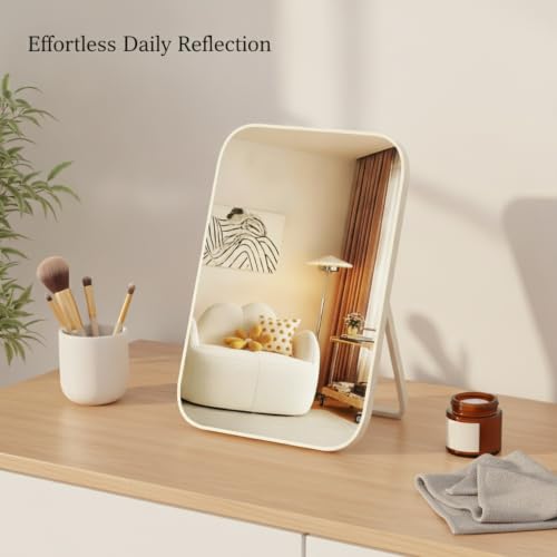 Fits Bedroom and Bathroom Countertops, Foldable Wood Frame Vanity Mirror with Adjustable Angle, Compact Glass Desktop Mirror for Daily Use