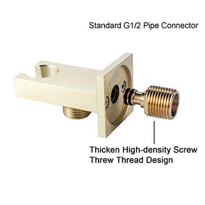 Brass Brushed Gold Hand Shower Head With Wall Connector and Hose Set | Modern Square High Pressure Wall Mount Handheld Showerheads Set - color: Brushed gold handheld set