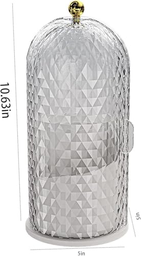 Makeup Brush Holder Organizer with Cover - 360° Rotating Clear Dustproof Cosmetic & Skincare Storage for Vanity, Desktop, Bathroom Countertop (White)