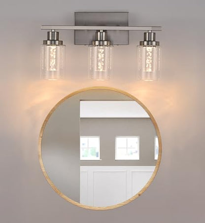 MELUCEE 3 Light LED Bathroom Light Fixtures Brushed Nickel 3000K-6000K | Dimmable Bathroom Lights Over Mirror Wall Light Fixture with Crystal Bubble Clear Glass Shade, Built-In LED Chips - color: Brushed Nickel, size: LED-3 Lights