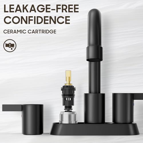 Phiestina 4 Inch 2 Handle Centerset Matte Black Lead-Free Modern Bathroom Faucet, 360 Swivel Spout 2-3 Hole RV Bathroom Vanity Sink Faucet with Pop Up Drain and Water Supply Lines,BF015-1-MB - color: Matte Black