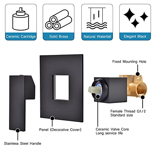 Matte Black Waterfall Faucet Wall Mount,Brass Bathroom Waterfall Tub Faucet,Wall Mounted Bathtub Filler Tap,KHBPB01U - color: Matte Black, size: 1 Handle Style A