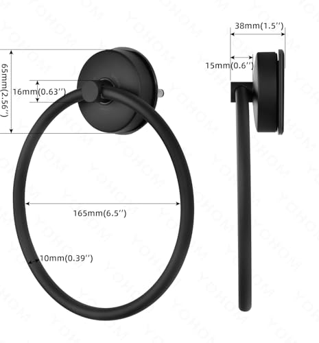 YOHOM Suction Cup Towel Ring Matte Black Hand Towel Holder for Bathroom Stainless Steel Vacuum Suction Washcloth Holder Dish Towel Hanger for Shower Wall No Drill, 2 PCS - color: 2 Matte Black