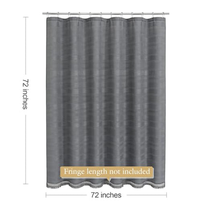 Boho Farmhouse Shower Curtain Set with Tassel, Linen Bohemian French Country Chic Bathroom Shower Curtain Set, Modern Striped Textured Shower Curtain 72x72 - Grey - color: Grey, size: 72"W x 72"L (Pack of 1)