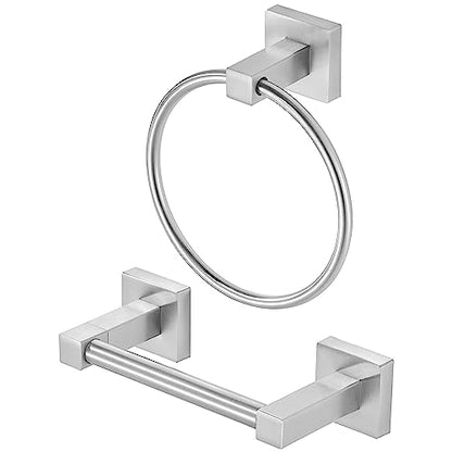 WOLIBEER Brushed Nickel Toilet Paper Holder Towel Ring,Bathroom Hand Towel Holder Toilet Roll Holder Wall Mounted,Modern Bath Hardware Set Stainless Steel 2 Pieces - color: Brushed Nickel