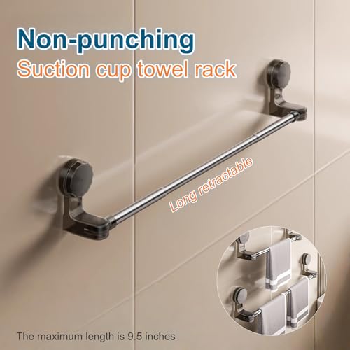 ANIS・KEBBR No Drill Extendable Suction Towel Bar 11.8-23.6in Stainless Steel Bathroom Kitchen Rack