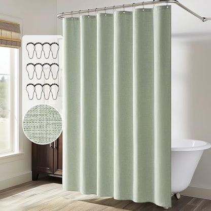 MIULEE 72 x 96 Extra Long Linen Shower Curtain Sage Green 12 Metal Hooks | Modern, Heavy Duty, Fabric Shower Curtain Set, Waterproof Thick Cloth Shower Curtains, Bathroom Hotel Bathtub, Washable - color: Sage Green, size: 72"W x 96"L (Pack of 1)