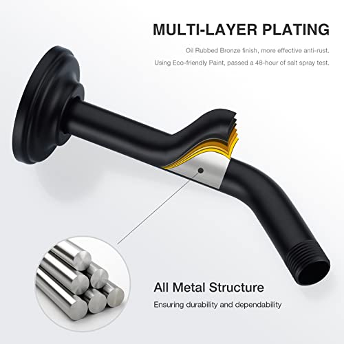 9 Inch Matte Black Shower Arm and Flange Angled Head Pipe | Stainless Steel Wall Mounted Curved Extension Bathroom Gooseneck Shower Neck - color: Black, style: 9 inch