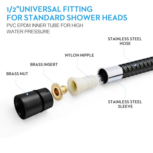 Blissland Shower Hose Extra Long 59 Inches Handheld Shower Head Hose with Brass Insert and Nut - Durable and Flexible - Black - style: 59"Black