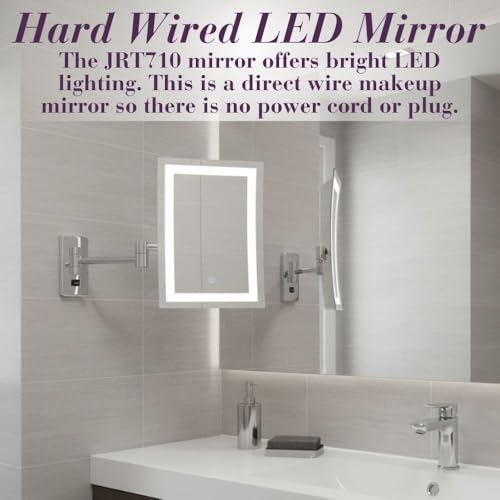 JERDON Hardwired Wall-Mount Makeup Mirror - 5X/1X - Chrome - JRT710CLD | 6.5" x 9" Rectangular Frame, LED Lighting, Direct Wire Install - color: Chrome Direct Wire