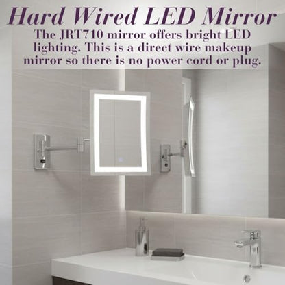 JERDON Hardwired Wall-Mount Makeup Mirror - 5X/1X - Chrome - JRT710CLD | 6.5" x 9" Rectangular Frame, LED Lighting, Direct Wire Install - color: Chrome Direct Wire