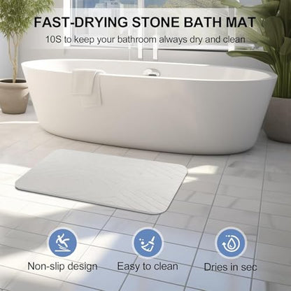 Stone Bath Mat, 2 Pack Diatomaceous Earth Shower Mat, Non-Slip Super Absorbent Quick Drying Bathroom Floor Mat, 24x15, Off-White - color: Off-white