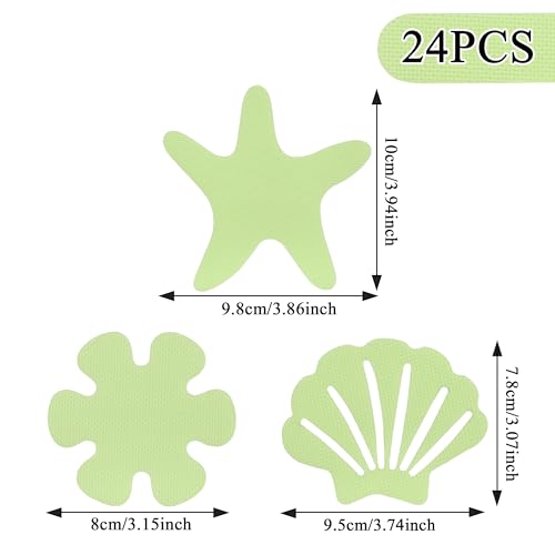 24pcs Luminous Anti Slip Shower Stickers for Bathroom Tub Stairs Floor Laundry Shell Starfish Flower Non Slip Safety Waterproof Anti Skid Strip Tape Decals for Kid Baby (Luminous-Mixture)