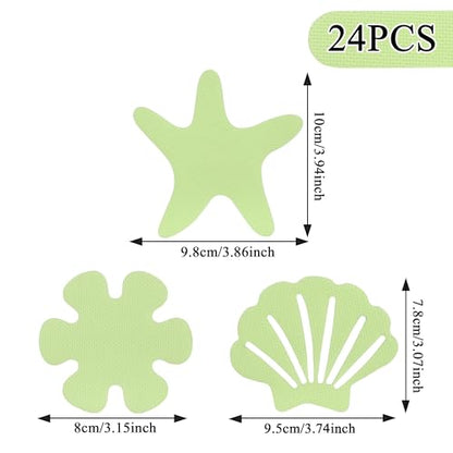 24pcs Luminous Anti Slip Shower Stickers for Bathroom Tub Stairs Floor Laundry Shell Starfish Flower Non Slip Safety Waterproof Anti Skid Strip Tape Decals for Kid Baby (Luminous-Mixture)