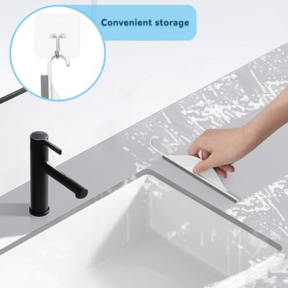 Daily Treasures 2PCS Rubber Squeegee for Shower Glass Door - Black Shower Squeegee with Hook and Small Squeegee, Extended 8.6'' Handle, for Car Windows, Tiles, Mirror and Bathroom Doors