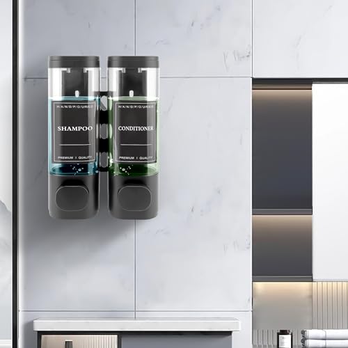 Shampoo and Conditioner Dispenser, 2 Chamber 300ml, Wall Mounted, Gray | Shower Soap Dispenser, Refillable Hand Soap Dispensers, Body Wash Dispenser for Bathroom, Kitchen, Hotel, Home - color: Gray, size: 2 Chamber