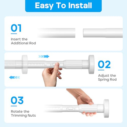Tension Curtain Rod，40-166IN(3.33-13.83Ft) 2PCS One-Click Fast Extension Rod Easy to Install White Long Outdoor Curtain Rods No Drilling Never Rust - color: White, size: 40-166 inch 2pcs