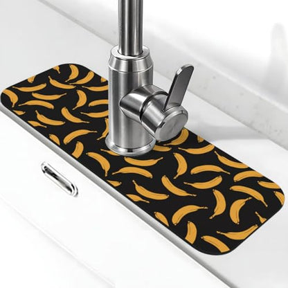 Yellow Banana Black Kitchen Sink Splash Guard Faucet Mat Super Absorbent Fast Drying Mat Sink Gadgets-Fast Drying Pad Sink Mat For Kitchen Bathroom (15" X 5.5" ) - color: Banana