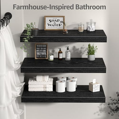 QEEIG 12" Deep Floating Shelves for Wall - 12 x 24 inch Book Shelf Bathroom Bedroom Kitchen Living Room Hanging Bookshelf Farmhouse Set of 3, Black (026-60B3) - color: B. Black, size: 23.6" x 12"