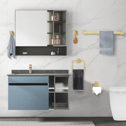 YACVCL 5 Piece Bathroom Hardware Set Brushed Gold, SUS304 Stainless Steel 23.6 Inch Bathroom Towel Holder Set, Brushed Gold Bathroom Accessories, Wall Mounted Towel Holder Set - color: Brushed Gold
