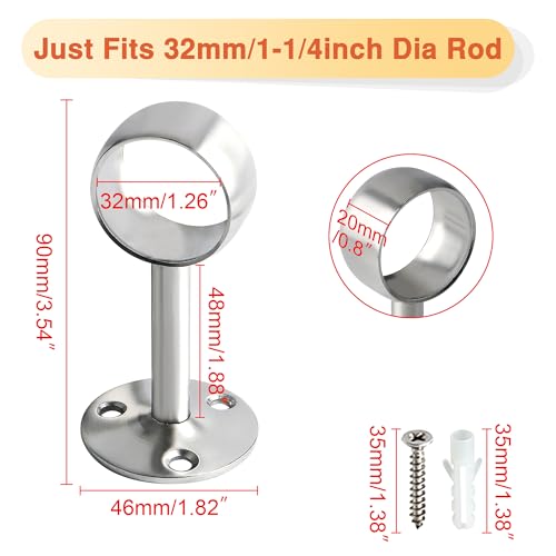 Alise Curtain Rod Holders Bracket 32mm Dia,Closet Rod Holders Wall Mount | Ceiling Mounted Curtain Rod Flange Brackets,Ceiling Curtain Rods Brackets,for Bathroom Curtain,Stainless Steel Brushed,4 Pcs - color: Brushed Nickel, size: 32mm/1-1/4 Inch Dia.