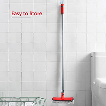 Floor Scrubber with Long Handle, 2 in 1 Scrubbing Brush Stiff Bristle Shower Cleaning Brush for Bathroom, Kitchen, Tub, Carpet, Grout, Tile(Red) - color: Red