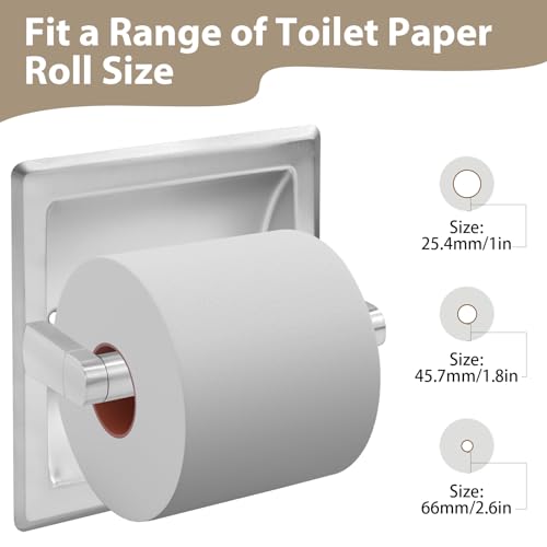 Recessed Toilet Paper Holder for Rolls, Pivoting Stainless Steel in Wall Toilet Paper Holder, Wall Mounted Bathroom Tissue Roll Dispenser with Modern Brushed Nickel Finish - color: Recessed Brushed Nickel